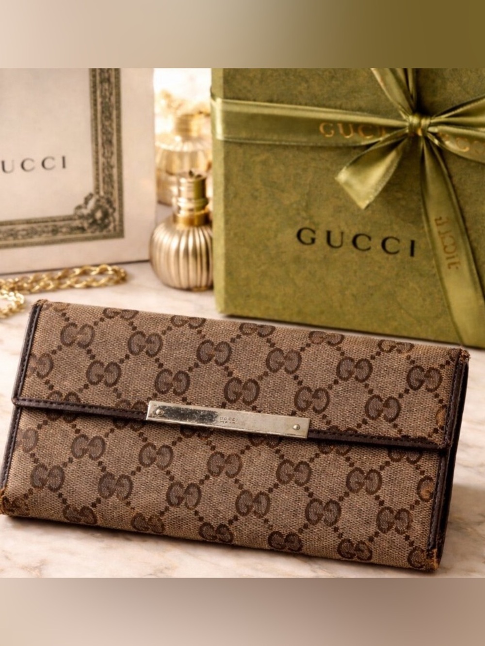 Gucci Long Snap Monogram Wallet